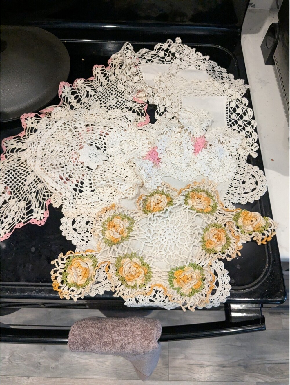 Lot 9 Vintage Crochet Lace Doilies Handmade Mixed Ivory/White Ephemera Colors